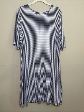 Old Navy blue white stripes elbow sleeve knee length swing dress size XL